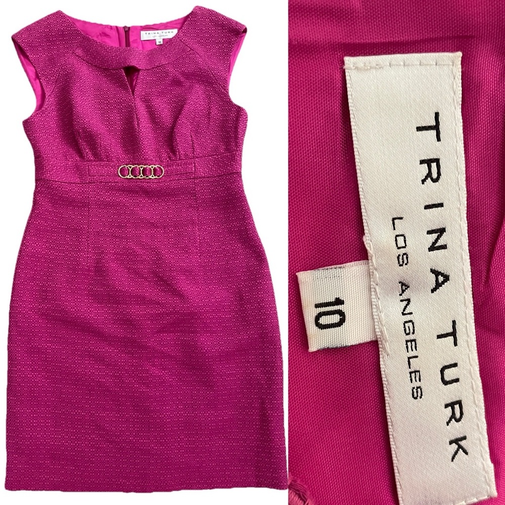 TRINA TURK L.A. Boucle Sheath DRESS in Magenta With Keyhole Bodice Size 10